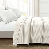 Lush Decor Farmhouse Stripe Kantha Pick Stitch Cotton Quilt/ Coverlet Single King, Gray - Striped Bedding King Quilt - King Blanket For Bed Lush Decor