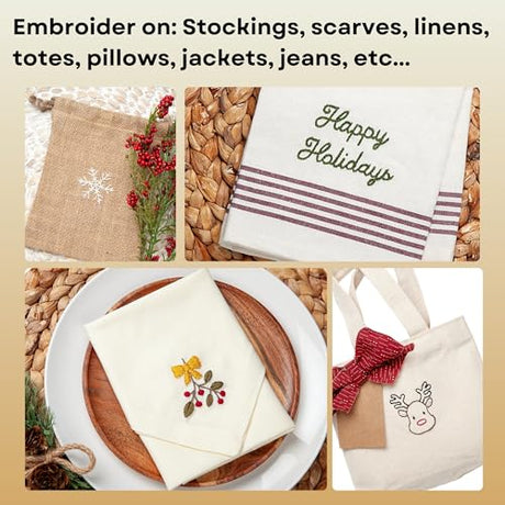 Stick and Stitch Embroidery Patterns, Holiday/Snowflake Designs, Water Soluble Embroidery Stabilizer Transfer Paper, Adult Beginner Hand Embroidery Kit for Gifts (Holiday 3 Pages) HavTerra