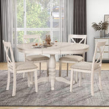 Extendable Dining Table Set for 4, 5 Piece Kitchen Table and Chairs Set, 4 X-Back Solid Wood Dining ChairSet, Industrial Oval Round Dining Table for Small Space, Apartment, French Country White SCANORDIC