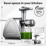 Cold Press Juicer, Aobosi Slow Masticating Juicer Machines with Reverse Function, Quiet Motor, High Juice Yield with Juice Jug & Brush for Cleaning, Gray AAOBOSI