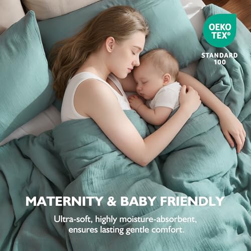 EMME Muslin Cotton Duvet Cover Set Teal Twin Size Linen Like Soft Breathable Lightweight Summer Comforter Cover Set with Zipper Closure (Teal, Twin, 68"x90") EMME