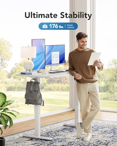 Simple Deluxe Electric Standing Desk, Adjustable Height Stand up Desk, 24x40 Inches Sit Stand up Desk with Cable Management, Memory Computer Home Office Desk, White