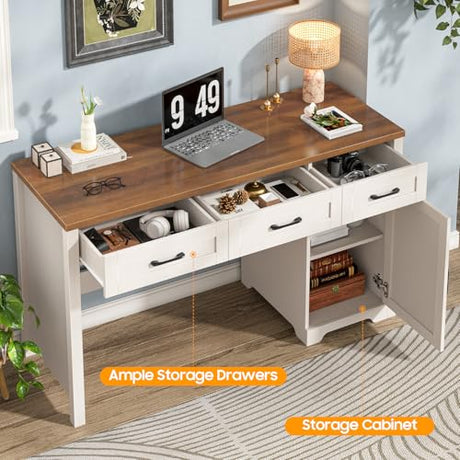 Halitaa Farmhouse 55" Executive Desk,Computer Desk with 3 Drawers and Storage Cabinet,Workspace for Home Office and Study. Halitaa