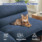 Chireca 72" Futon Sofa Bed, Convertible Futon Couch with Adjustable Backrest, Modern Corduroy Sleeper Sofa for Small Spaces, Living Room, Office, Blue Chireca