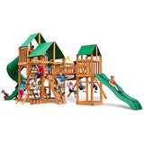 Gorilla Playsets 01-1021-AP-1 Treasure Trove I Wood Swing Set with Green Vinyl Canopy, 2 Slides, and Clatter Bridge Gorilla Playsets