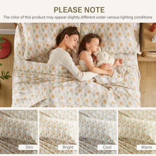 True North by Sleep Philosophy Flannel Sheets Queen Size, Cozy 100% Cotton Flannel Bed Sheets, Ultra Soft Cute Sheet Set, Novelty Print Themed Cold Weather Warm Bedding Set,Multi Leaves 4 Piece Sleep Philosophy
