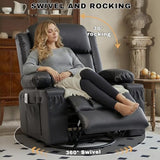 GAOHAPY Rocker Recliner Chair with Heat and Massage,360°Swivel Nursery Recliner Chair for Adults,Faux Leather Recliner Single Sofa Seat with 2 Cup Holders and Side Pocket (Black)