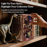 VkotaVkoty [2026 New] Dinosaur Museum Book Nook Kit with Dust Cover & LED Light, DIY Miniature House Kit Toy, 3D Wooden Puzzle Bookshelf Decor Building Kit, Birthday Gifts for Family & Friends