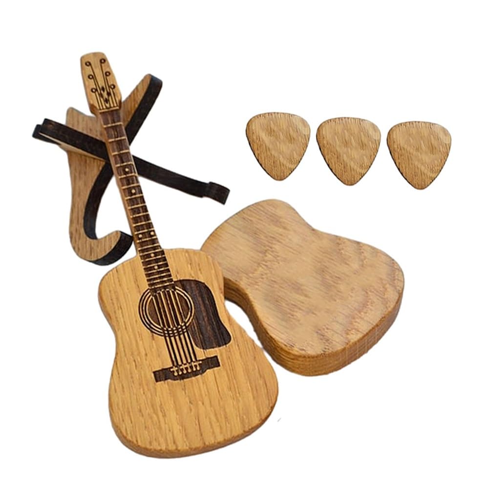 lagine Wooden Acoustic Guitar Pick Box with Stand, Personalized Guitar Box for Pick, Engraved Guitar Picks Box, Wood-carved Guitar Pick Stand for Guitar Picks Storage, for Guitarist Musician lagine