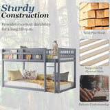 Duxelifin Twin Low Bunk Beds for Kids, Wooden Bunk Bed Frame Twin Over Twin, Convertible Floor Bunk Bed with Storage Shelf & Ladder, No Box Spring Needed (Grey) Duxelifin