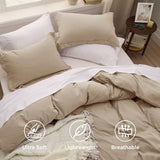 Bedsure Light Brown Duvet Cover Queen Size - 3 Pieces Prewashed Cotton-Like Extra Soft Bedding Set, Includes 1 Duvet Cover 90x90 Inches with Zipper Closure & 2 Pillow Shams, Comforter Not Included Bedsure