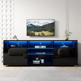 SUSSURRO LED TV Stand for 60/65 inch TV, Television Table Center Media Console with Drawer and Led Lights, High Glossy Modern Entertainment Center for Living Game Room Bedroom, Black SUSSURRO