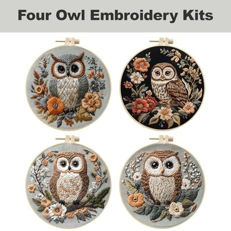 QBQBQ Owl Embroidery Kit - 8.2in, Owl Punch Needle Kit for Adults, Cross Stitch Kits for Beginners, Include Embroidery Cloth Bamboo Hoops and Step by Step Instructions, for Craft Lover Hand Stitch QBQBQ