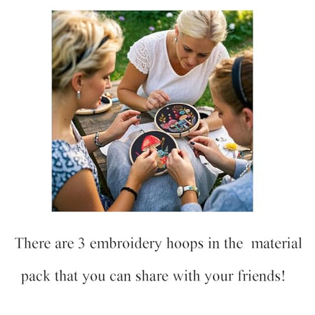 Myfelicity Embroidery Kit with Mushroom Patterns, 3 Hoops, Fabric, Threads, Needles, Instructions (Colorful) Myfelicity