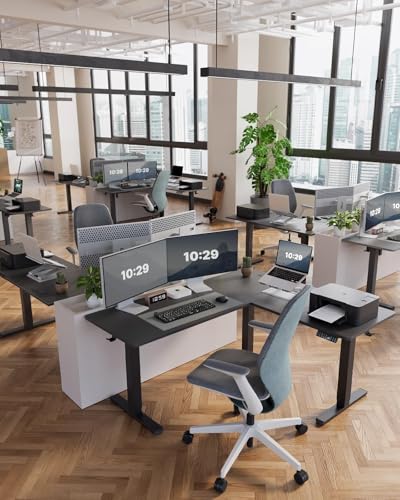 Marsail 63×55 in Electric Corner L-Shaped Standing Desk with 4-in 1 Electical Outlet, Computer Desk with Headphone Hook, Memory Sit Stand up Home Office Table, Ergonomic Gaming Table,Black Marsail