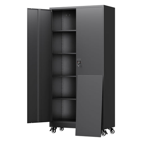 Yizosh Metal Garage Storage Cabinet with Locking Doors and Adjustable Shelves,- 75" Rolling Steel Tool Cabinet for Home Office,Garage,Warehouse Yizosh