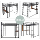 Bellemave Full Size Loft Bed with Desk and 2 Shelves, Metal Loft Bed Frame with 2 Ladders and Guardrails for Kids Teens (Black/Full) Bellemave