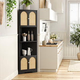 FiveWillowise 67''H Tall Corner Cabinet with Handmade Rattan Door, Rattan Storage Cabinet with Adjustable Shelves, Corner Bookshelf Space Saver for Barthroom, Kitchen, Living Room, Black FiveWillowise