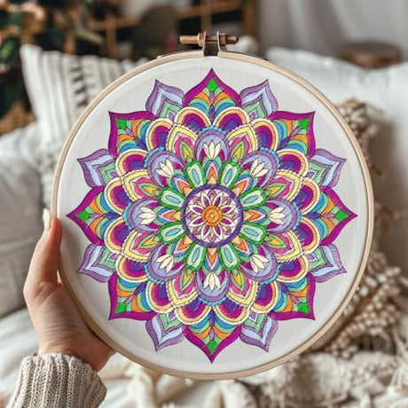 BENECREAT 4 Sheets 12 Pcs Mandala Water Soluble Embroidery Pattern, Stick and Stitch Embroidery Paper Designs, Embroidery Starter Kit for DIY Craft, Sewing Embroidery BENECREAT