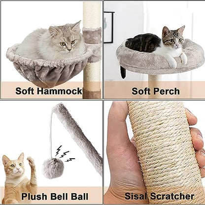 Timberer Litter Box Enclosure with Cat Tree, Wooden Cat House with Cat Tree Tower, Hidden Cat Litter Box Furniture with Scratching Post, Modern Cat Condo, Grey - WoodArtSupply