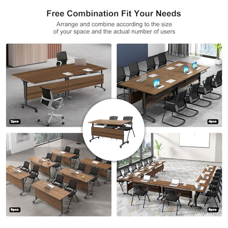 Mobile Conference Table,Modular Meeting Seminar Table,Portable Rolling Conference Training Table with Silent wheels,Folding Flip Top Conference Room Tables for Office,Classroom,Meeting (8pcs, 47.2in) Relgix