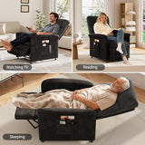 LegacyAmerhome Power Recliner Chair for Adults with Heat & Massage - Soft Fabric Electric Reclining Sofa with Remote Control, 3 Side Pockets, 180° Lay Sleeper for Living Room Home Theater, Black LegacyAmerhome