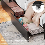 Alohappy King Size Upholstered Bed Frame with 4 Storage Drawers, LED Headboard & USB Charging Station Alohappy