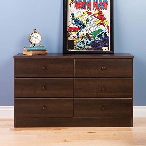 Prepac Astrid 6 Drawer Double Dresser For Bedroom, 16" D x 47.25" W x 28.25" H, Espresso Prepac
