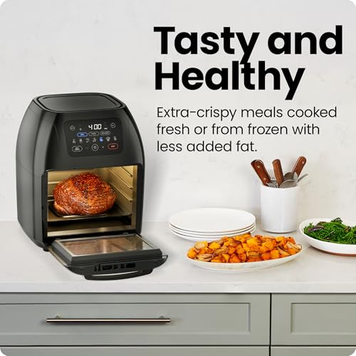 CHEFMAN Multifunctional Digital Air Fryer+ Rotisserie, Dehydrator, Convection Oven, 17 Touch Screen Presets Fry, Roast, Dehydrate, Bake, XL 10L Family Size, Auto Shutoff, Large Easy-View Window, Black Chefman