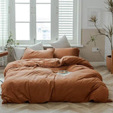 AMWAN Jersey Knit Cotton Duvet Cover Set Solid Pumpkin Color, Luxury Soft Comforter Cover Queen Size 3 Piece Bedding Set 1 Duvet Cover 2 Pillowcases Set AMWAN