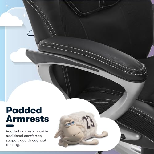 Serta Amplify Executive Office Chair with Faux Leather and Mesh, Adjustable Ergonomic Comfy Seat with Lumbar Support, Modern Computer DeskChairs, Swivel Rolling Wheels, Black Serta