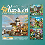 Bits and Pieces - 4-in-1 Multi-Pack - 300 Piece Jigsaw Puzzles for Adults-Each Measures 16" x 20" (46cm x 61cm)-Serene Beauty by Artist Alan Giana Bits and Pieces