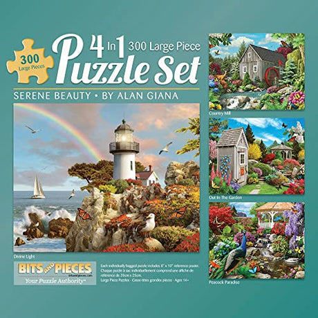 Bits and Pieces - 4-in-1 Multi-Pack - 300 Piece Jigsaw Puzzles for Adults-Each Measures 16" x 20" (46cm x 61cm)-Serene Beauty by Artist Alan Giana Bits and Pieces