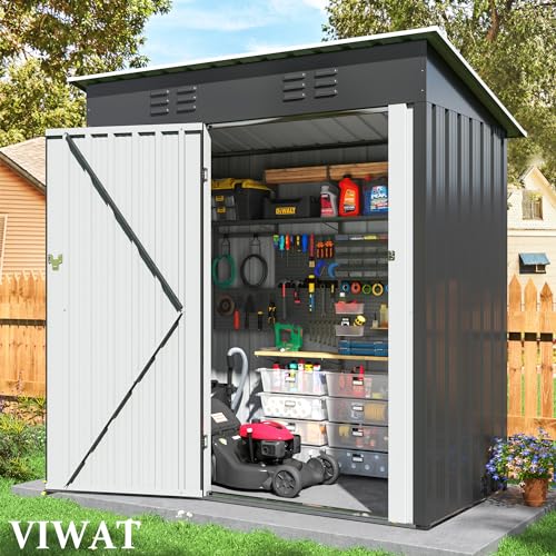 VIWAT 4.5x2.5 FT Outdoor Storage Shed, Large Garden Shed with Updated Frame Structure and Lockable Doors, Metal Tool Sheds for Backyard Garden Patio Lawn, Black - WoodArtSupply