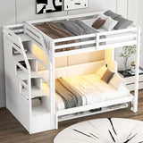 Merax Modern Farmhouse Wood Full XL Loft Bed with Full Size Murphy Bed Chest & Storage Staircase/Space Saving/No Box Spring Needed, White Merax