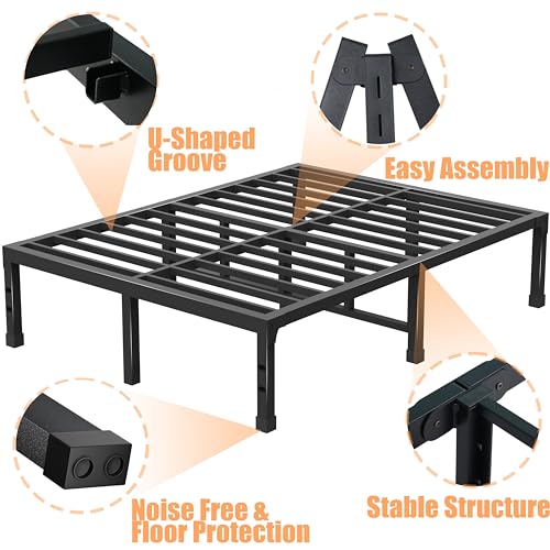 FUIOBYVV Heavy Duty King Bed Frame – 14 Inch Metal Platform with Noise-Free Support and No Box Spring Needed - WoodArtSupply