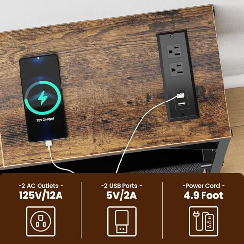 Asgolion Console Table, Narrow Sofa Table, 47.2" Behind Couch Table with Power Station, Entrance Table, for Living Room, Hallway, Entryway, Foyer, Rustic Brown Asgolion