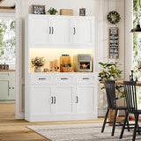 HOSTACK 72" Tall Kitchen Pantry Cabinet with Charging Station | LED Lights, 47" W Kitchen Pantry Storage Cabinet with Countertop, Modern Kitchens Hutch Cabinets with Storage for Dining Room, White HOSTACK