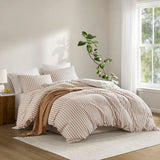 Madison Park Duvet Cover Set for Hot Sleepers - Linen Cotton Rayon Blend, King Size 3 Piece Set with Shams - Lightweight & Breathable Bedding, Terracotta Striped Design Madison Park