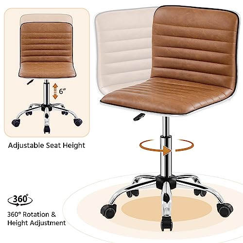 Yaheetech Low Back PU Leather Ribbed Armless Office Chair, Ergonomic Swivel Computer Task Chair with Wheels for Office, Home Yaheetech