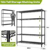 MODCART Storage Shelves, 48" L x 20" W x 72" H Heavy Duty Garage Wire Shelving Unit Loads 2000LBS, 5-Tier Adjustable Metal Industrial Utility Shelf Rack for Kitchen, Laundry Room, Basement MODCART