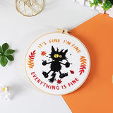 Louise Maelys Cute Cat Embroidery Kits for Beginners with Funny Animal Pattern,Adults Starter Cross Stitch Kit DIY Needlepoint Everything is Fine