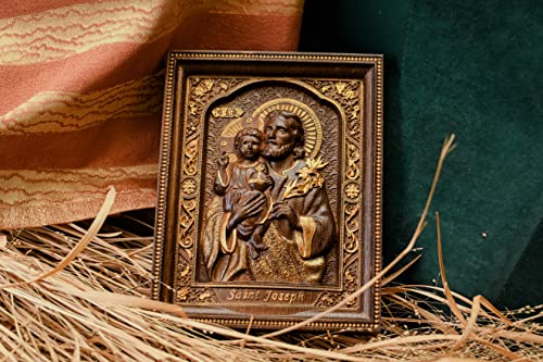 Christian Gift for Dad Saint Joseph Wooden Carved Religious Icon - Art Work from solid wood - Personalized - All sizes - Any Occasion Christian Gift Idea - WoodArtSupply