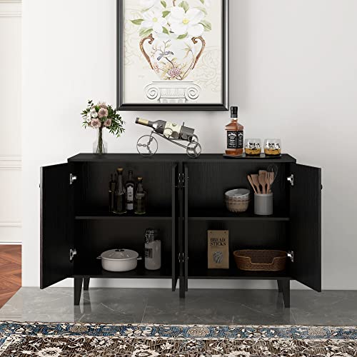 Panana Sideboard Buffet Cabinet Kitchen Storage Cabinet Living Room 4 Doors Console Table (Black) - WoodArtSupply