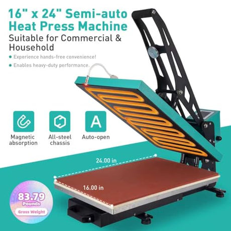 16x24 Semi-auto Heat Press Machine with Positioning, 2kw, Slide-Out, Heat Transfer Press DTF, Vinyl. Family or Small Business (Green, 16x24 Semi-auto) Eonvest