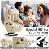 RESTREAL Power Lift Recliner Chair for Elderly, Electric Recliner Chairs for Adults with Massage and Heat, Cup Holders, Remote Control, USB Ports, Side Pockets, Leather (Cream) RESTREAL