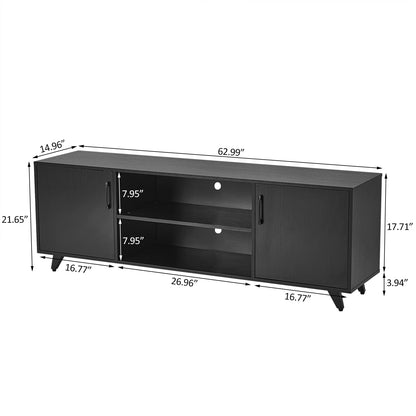 Panana TV Stand Television Stands TV Console Unit with Shelf and 2 Doors Storage Cabinets for Living Room Bedroom for TVs up to 70 Inches (Black, 62.99 inch)