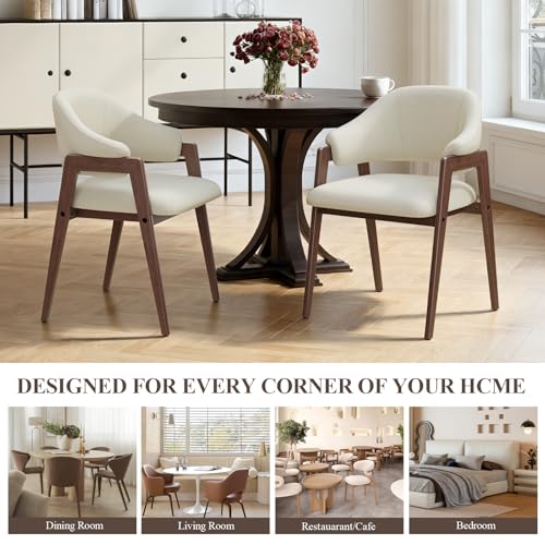 MALOL Wooden Dining Chairs Set of 6, Modern Fabric Upholstered Dining Room Chair, Kitchen Side Chairs, Farmhouse Dinner Chair with Curved Open Back for Kitchen, Beige MALOL