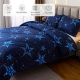 Caressma Star Comforter Teen Boy Girl Bedding Blue Galaxy Queen Size Microfiber Set 3 Pieces with Pillowcases for All Seasons Caressma