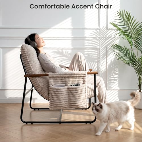 HavBeat Comfy Accent Chair Cozy Reclining Sleeper Oversized Recliner Arm Chairs for Living Room Modern Lounge Armchair with Wood Armrests Sturdy Upholstered Single Sofa for Bedroom Home Office